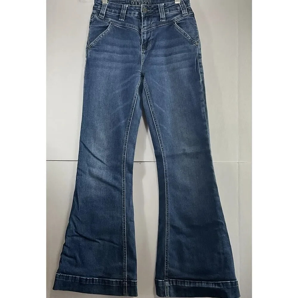 Rock & Roll Cowgirl Jeans Womens High Rise Trouser Flare Stretch Size 25x30